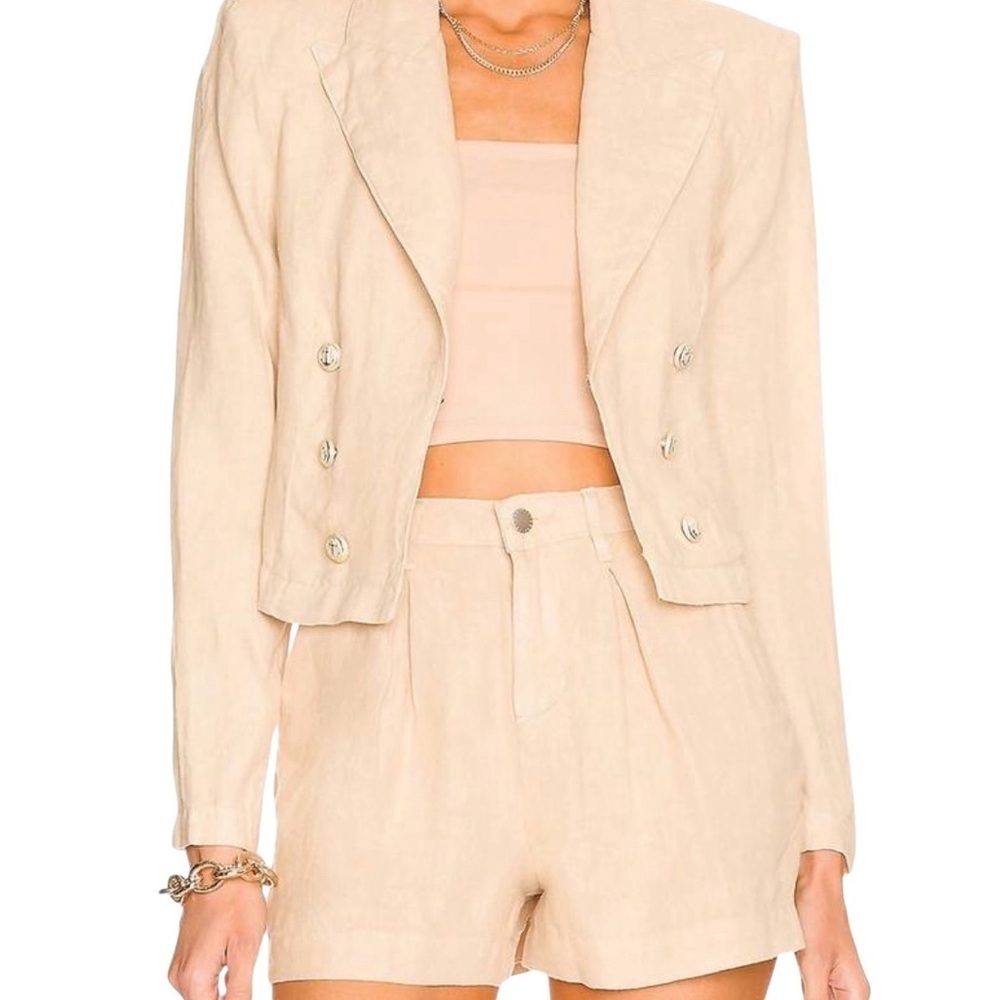 L’AGENCE - Dolly Crop Linen Blazer in Sand Sz S